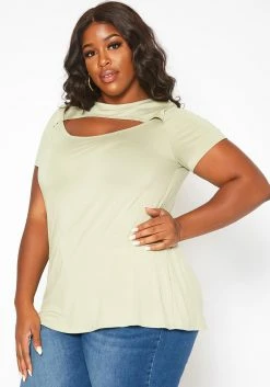 Asoph Plus Size Cut Out Front Tee Shirt -Asoph Sales Shop 2017920 151 2