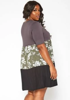 Asoph Plus Size Rose Floral Color Block Mini Dress -Asoph Sales Shop 2017928 125 3