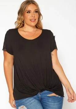 Asoph Plus Size Crochet Hem Short Sleeve Shirt