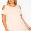 Asoph Plus Size Cross Lace Back Cold Shoulder Top