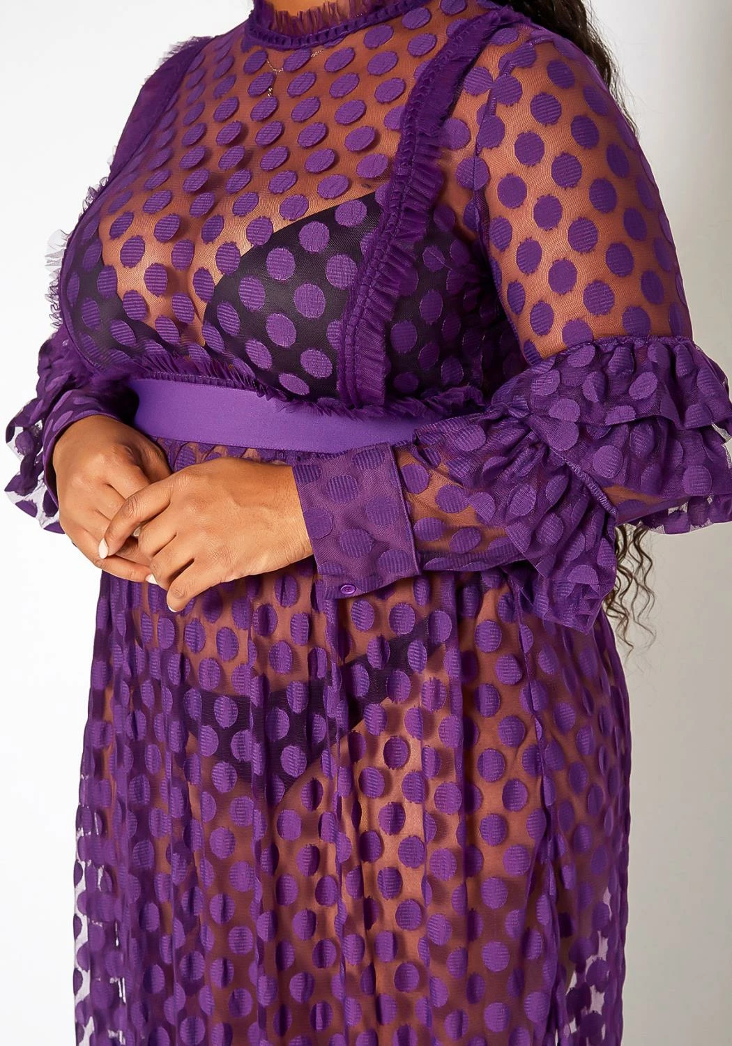 Asoph Plus Size Polka Dot Mesh Flare Maxi Dress 5 Asoph Plus Size Polka Dot Mesh Flare Maxi Dress - Image 5