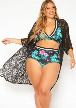 Asoph Plus Size Floral Lace Kimono Cardigan