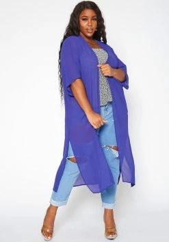 Asoph Plus Size Sheer Open Front Kimono Cardigan