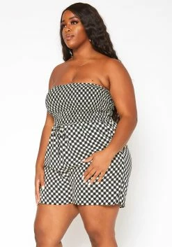 Asoph Plus Size Checker Dotted Print Tube Romper 7 Asoph Plus Size Checker Dotted Print Tube Romper -Asoph Sales Shop 2018033 001 1