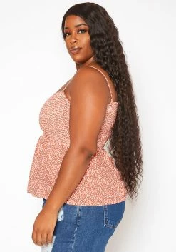 Asoph Plus Size Dainty Floral Print Smocked Cami Top -Asoph Sales Shop 2018036 109 2