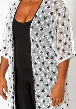 Asoph Plus Size Star Pattern Open Front Kimono Cardigan -Asoph Sales Shop 2018037 952 4