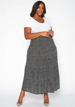 Asoph Plus Size Dainty Floral Print Maxi Flare Skirt