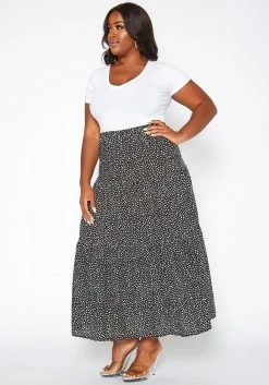 Asoph Plus Size Dainty Floral Print Maxi Flare Skirt -Asoph Sales Shop 2018086 107 2