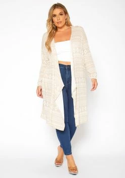 Asoph Plus Size Boho Print Long Cardigan