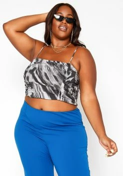 Asoph Plus Size Statement Print Ruched Cami Top