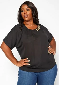 Asoph Plus Size Chain Adorned Blouse