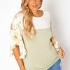 Asoph Plus Size Floral Sleeve Color Block Shirt