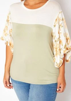 Asoph Plus Size Floral Sleeve Color Block Shirt -Asoph Sales Shop 2018205 151 4