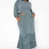 Asoph Plus Size Ruffle Trim Knit Maxi Skirt