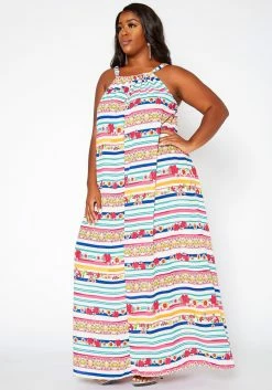 Asoph Plus Size Floral Striped Maxi Flare Dress -Asoph Sales Shop 2018242 128 2