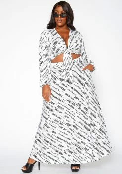Asoph Plus Size Statement Crop Top & Maxi Skirt Set