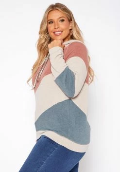 Asoph Plus Size Soft Hooded Color Splice Sweater -Asoph Sales Shop 2018259 118 2