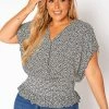 Asoph Plus Size Dainty Floral Print Smocked Blouse