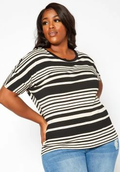 Asoph Plus Size Striped Relaxed Fit Top