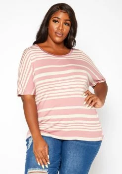 Asoph Plus Size Striped Relaxed Fit Top