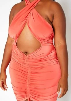 Asoph Plus Size Halter Neck Ruched Bodycon Mini Dress -Asoph Sales Shop 2018349 109 4