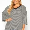 Asoph Plus Size Pin Striped V Neck Shirt