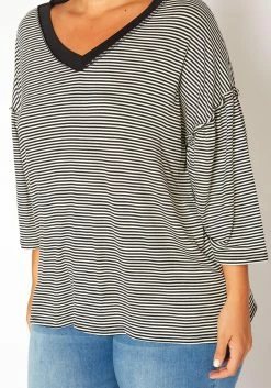 Asoph Plus Size Pin Striped V Neck Shirt -Asoph Sales Shop 2018384 001 4