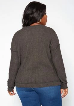 Plus Size Waffle Knit V Neck Top -Asoph Sales Shop 2018410 108 3