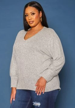Plus Size Basic V Neck Knit Sweater -Asoph Sales Shop 2018413 261 2