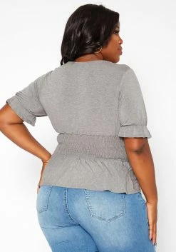 Asoph Plus Size Smocked V Neck Top -Asoph Sales Shop 2018418 108 3