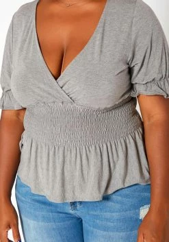 Asoph Plus Size Smocked V Neck Top -Asoph Sales Shop 2018418 108 4