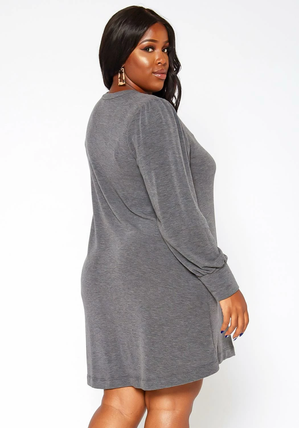 Asoph Plus Size Button Hem Flare Mini Dress 4 Asoph Plus Size Button Hem Flare Mini Dress - Image 4