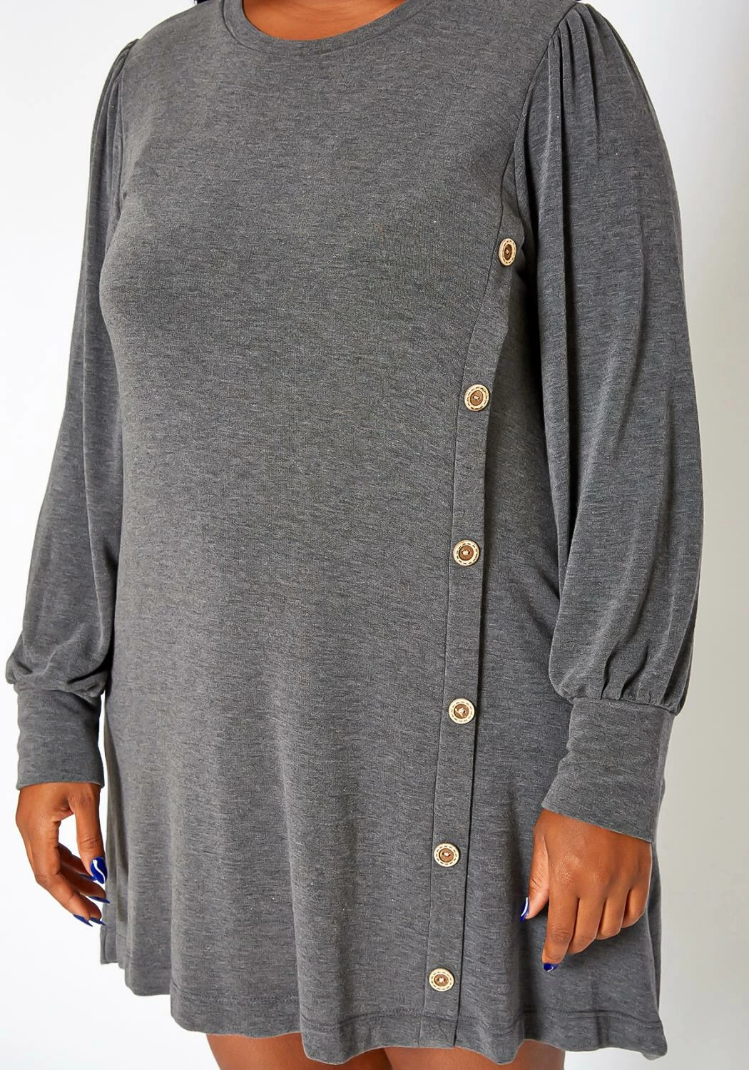 Asoph Plus Size Button Hem Flare Mini Dress 5 Asoph Plus Size Button Hem Flare Mini Dress - Image 5