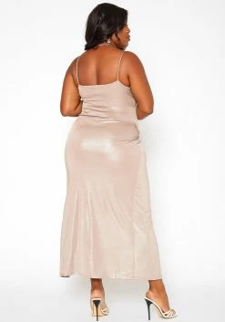 Asoph Plus Size Champagne Shimmer Split Hem Maxi Dress -Asoph Sales Shop 2018460 146 3