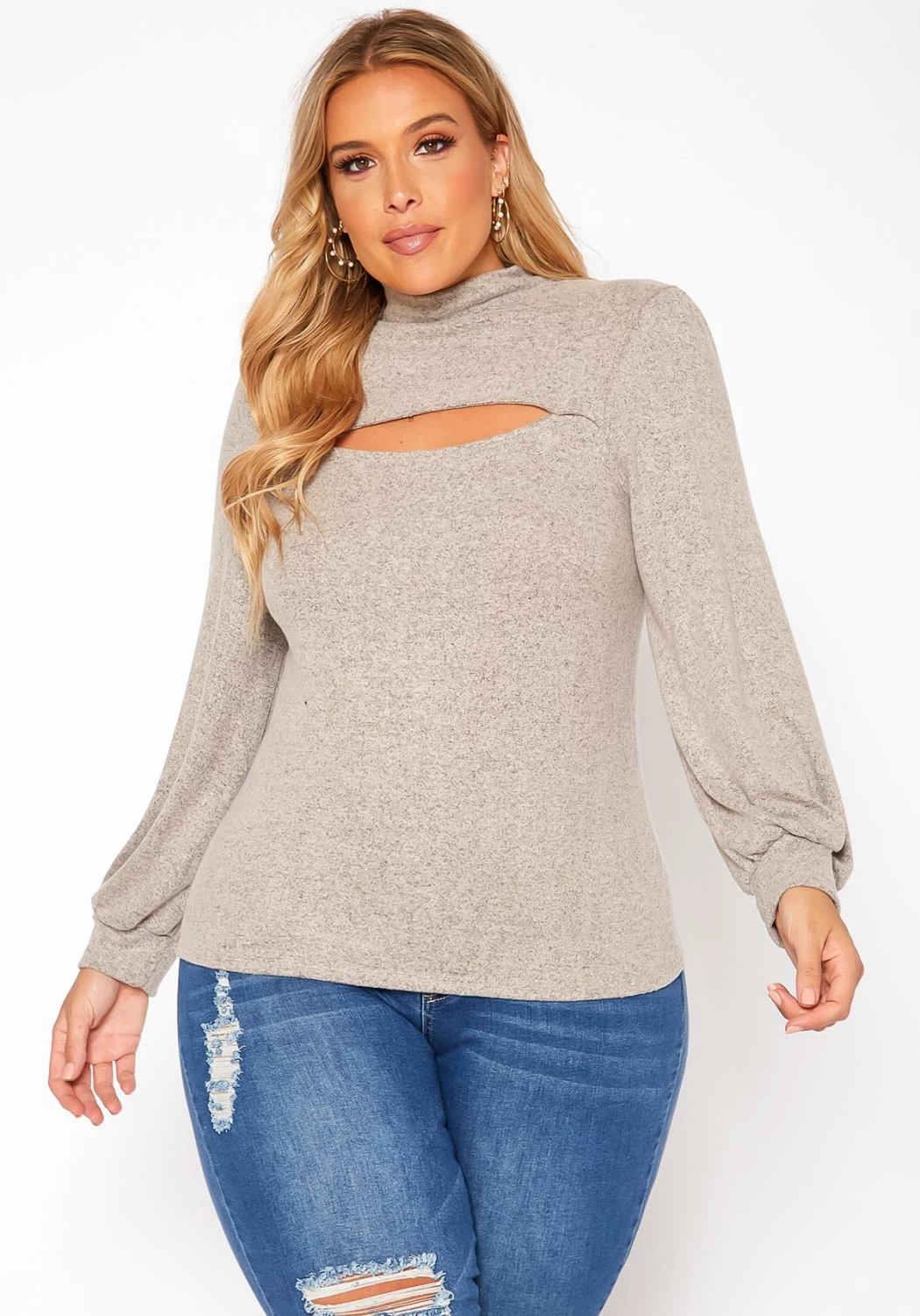 Plus Size Keyhole Front Mock Neck Knit Top 1 Plus Size Keyhole Front Mock Neck Knit Top