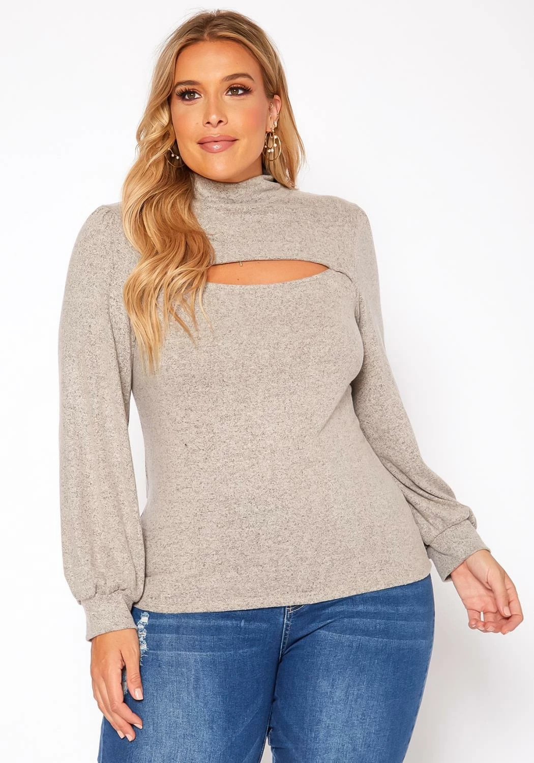 Plus Size Keyhole Front Mock Neck Knit Top 2 Plus Size Keyhole Front Mock Neck Knit Top - Image 2