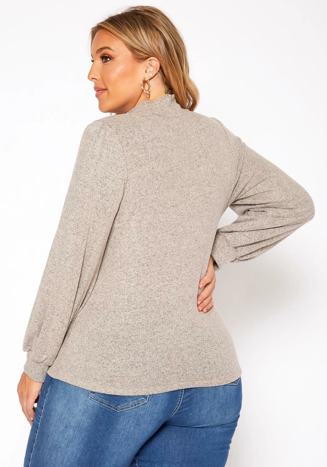 Plus Size Keyhole Front Mock Neck Knit Top 4 Plus Size Keyhole Front Mock Neck Knit Top - Image 4