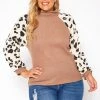 Asoph Plus Size Leopard Print Waffle Knit Sweater