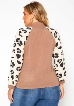 Asoph Plus Size Leopard Print Waffle Knit Sweater -Asoph Sales Shop 2018506 190 3