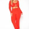 Asoph Plus Size Ribbed Knit Crop Top & Pants Set