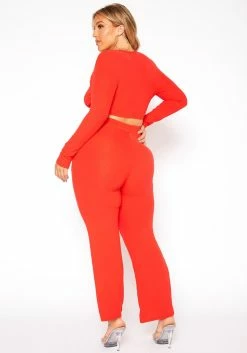 Asoph Plus Size Ribbed Knit Crop Top & Pants Set -Asoph Sales Shop 2018516 110 3