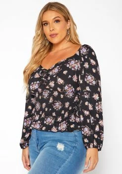 Asoph Plus Size Floral Print Smocked V Neck Top 7 Asoph Plus Size Floral Print Smocked V Neck Top -Asoph Sales Shop 2018580 001 2