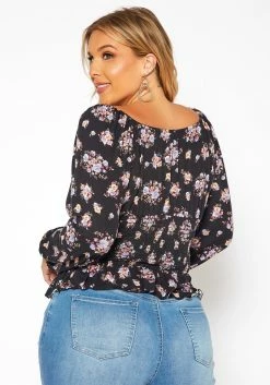 Asoph Plus Size Floral Print Smocked V Neck Top 8 Asoph Plus Size Floral Print Smocked V Neck Top -Asoph Sales Shop 2018580 001 3