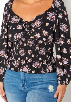 Asoph Plus Size Floral Print Smocked V Neck Top 9 Asoph Plus Size Floral Print Smocked V Neck Top -Asoph Sales Shop 2018580 001 4