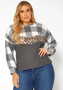 Asoph Plus Size Pattern Splice Knit Sweater
