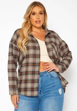 Asoph Plus Size Plaid Flannel Jacket