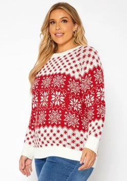 Asoph Plus Size Snow Flake Print Knit Sweater -Asoph Sales Shop 2018589 110 2