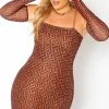 Asoph Plus Size Greek Key Print Bodycon Mini Dress & Glove Set