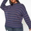 Plus Size Striped High Neck Knit Sweater