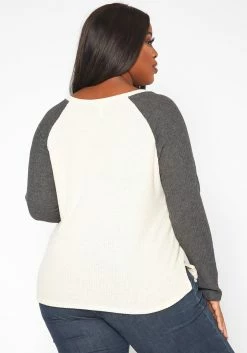 Plus Size Color Block Long Sleeve Knit Top -Asoph Sales Shop 2018636 128 3